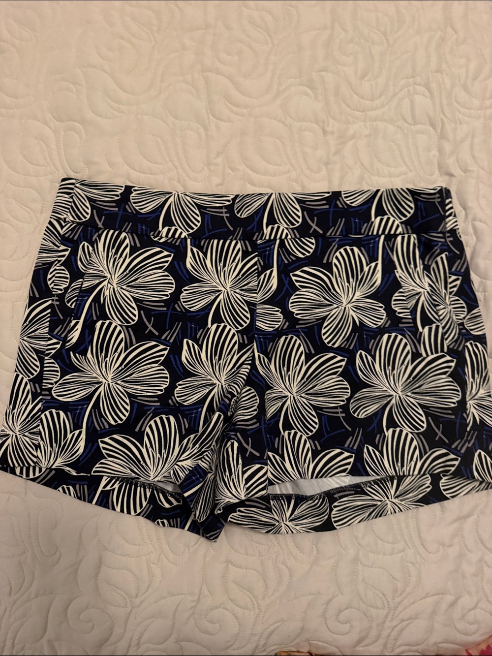 J. Crew Navy and White Floral Bike Shorts
